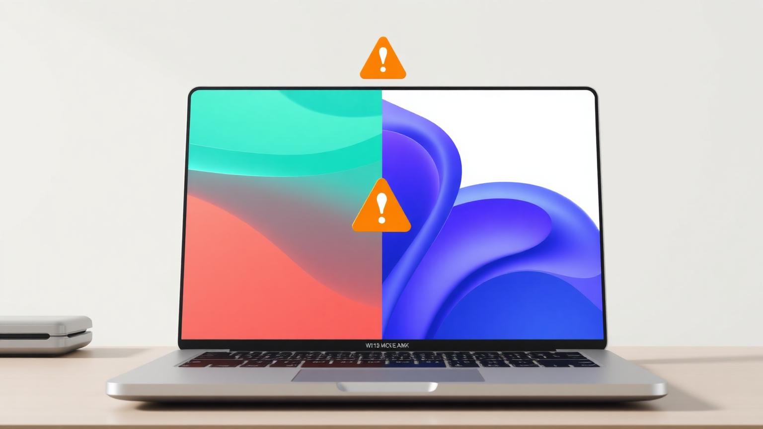 Open MacBook with the right half of the display appearing washed-out and white-tinted