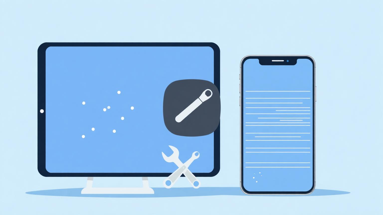 Tablet with white dots and a smartphone with white horizontal lines on a blue background